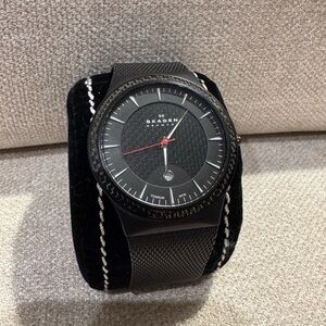 Skagen Titanium Carbon Fiber Black Mesh Strap Watch